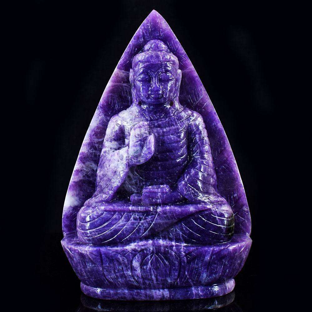 gemsmore:Natural Lepidolite Hand Carved Genuine Crystal Gemstone Carving Lord Buddha