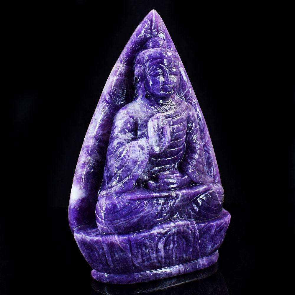 gemsmore:Natural Lepidolite Hand Carved Genuine Crystal Gemstone Carving Lord Buddha