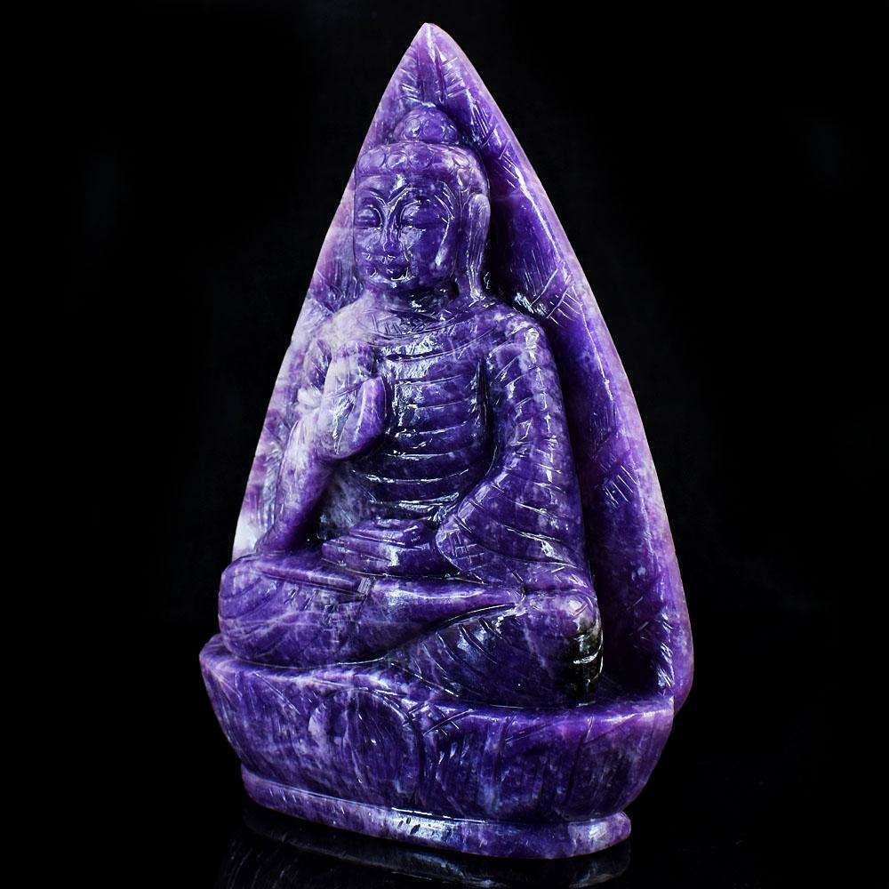 gemsmore:Natural Lepidolite Hand Carved Genuine Crystal Gemstone Carving Lord Buddha