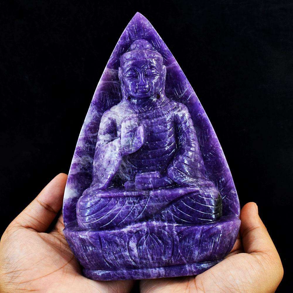 gemsmore:Natural Lepidolite Hand Carved Genuine Crystal Gemstone Carving Lord Buddha