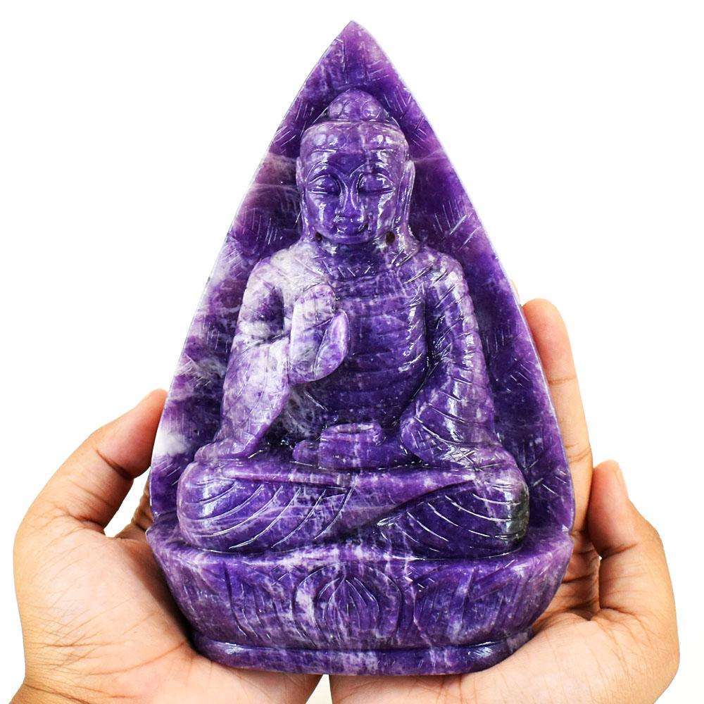 gemsmore:Natural Lepidolite Hand Carved Genuine Crystal Gemstone Carving Lord Buddha