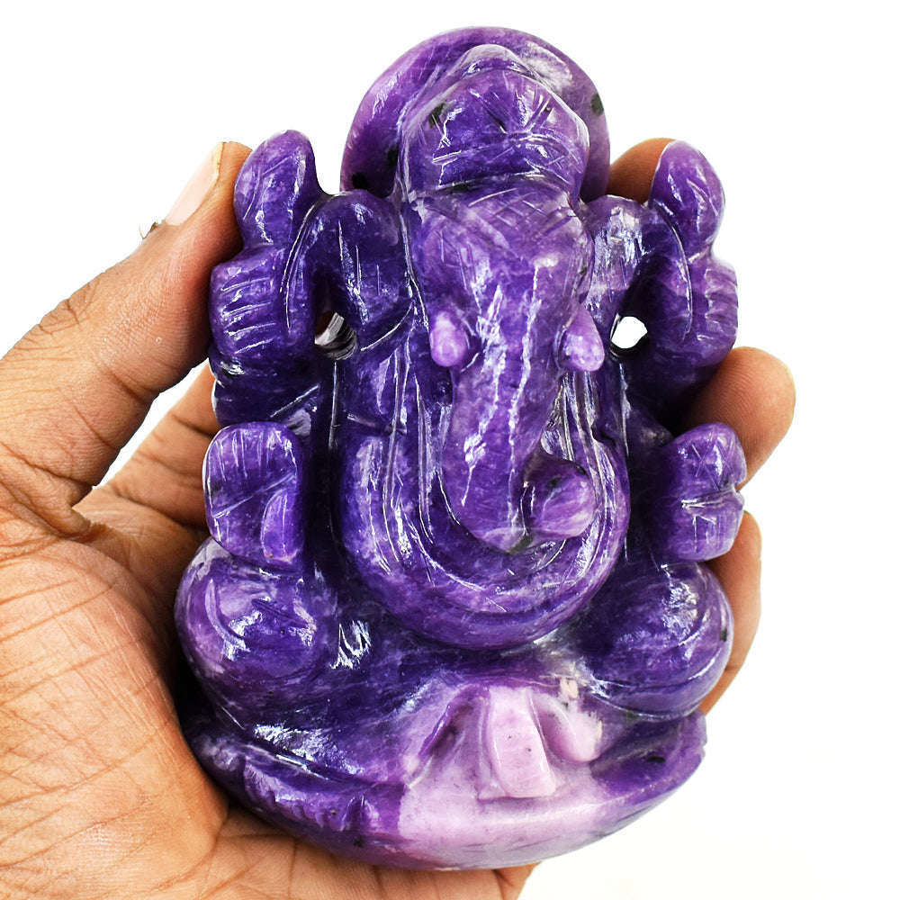 gemsmore:Natural Lepidolite Hand Carved Genuine Crystal Gemstone Carving Lord Ganesha