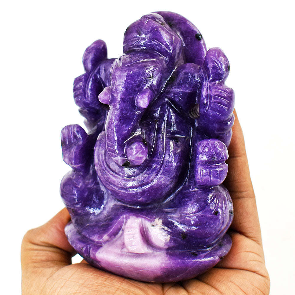 gemsmore:Natural Lepidolite Hand Carved Genuine Crystal Gemstone Carving Lord Ganesha