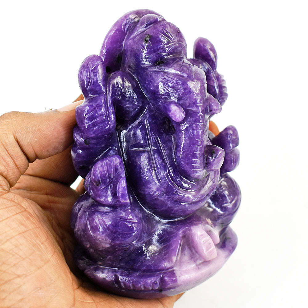 gemsmore:Natural Lepidolite Hand Carved Genuine Crystal Gemstone Carving Lord Ganesha