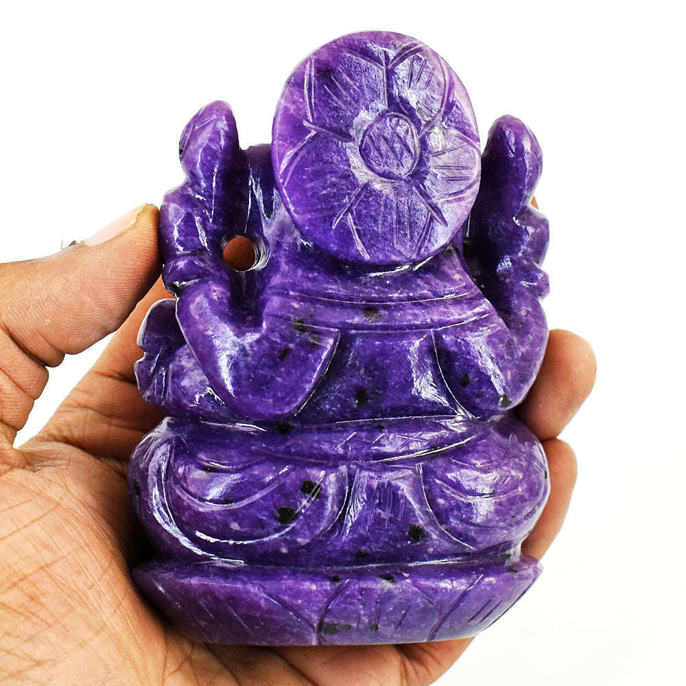 gemsmore:Natural Lepidolite Hand Carved Genuine Crystal Gemstone Carving Lord Ganesha