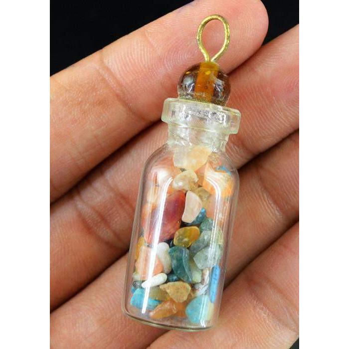 gemsmore:Natural Mix Gemstone Untreated Healing Bottle Pendant