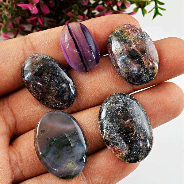 gemsmore:Natural Mix Loose Gemstone Lot ( Fluorite,Moss Agate, Pink Rhodonite )