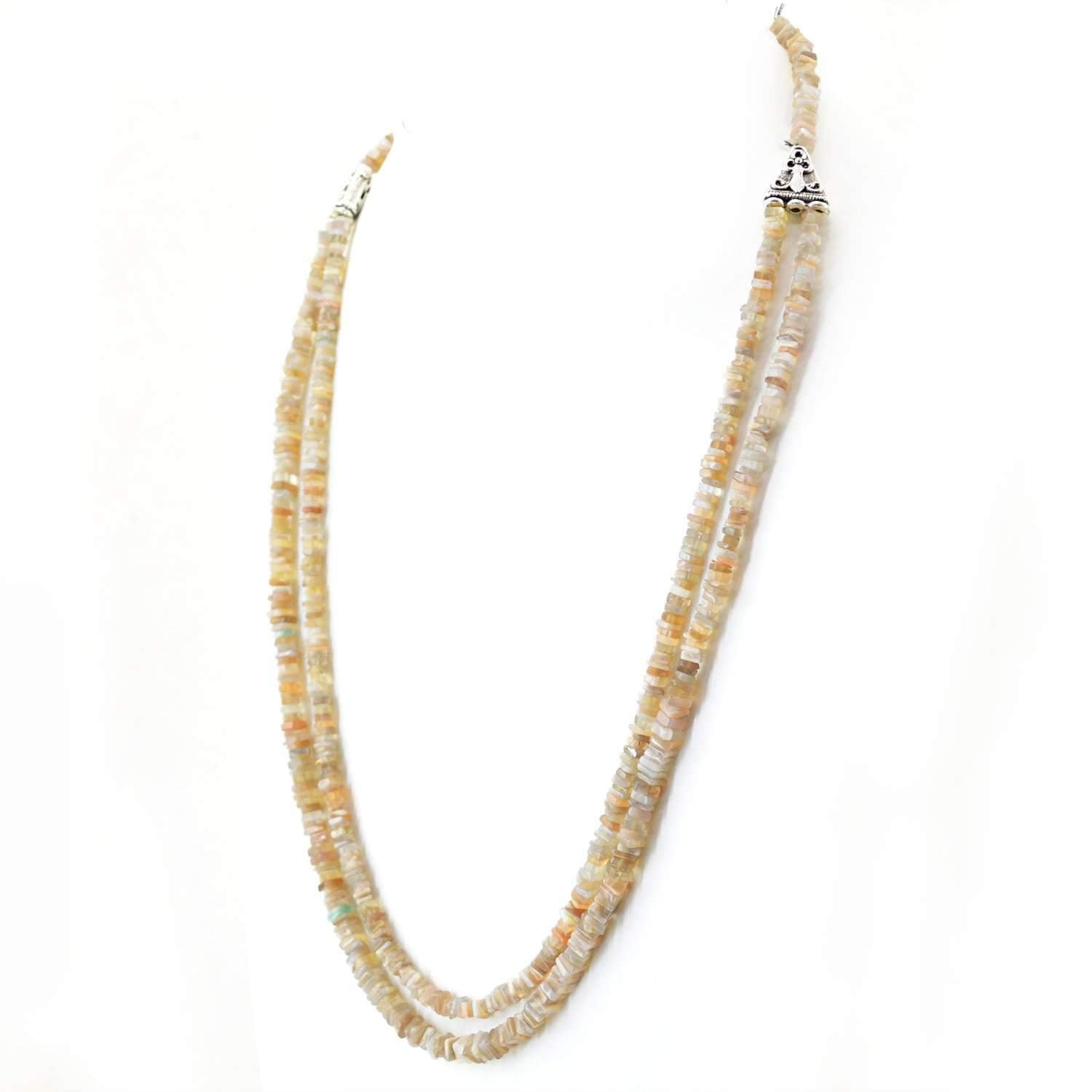 gemsmore:Natural Moonstone Necklace 2 Strand Genuine Beads - On Sale