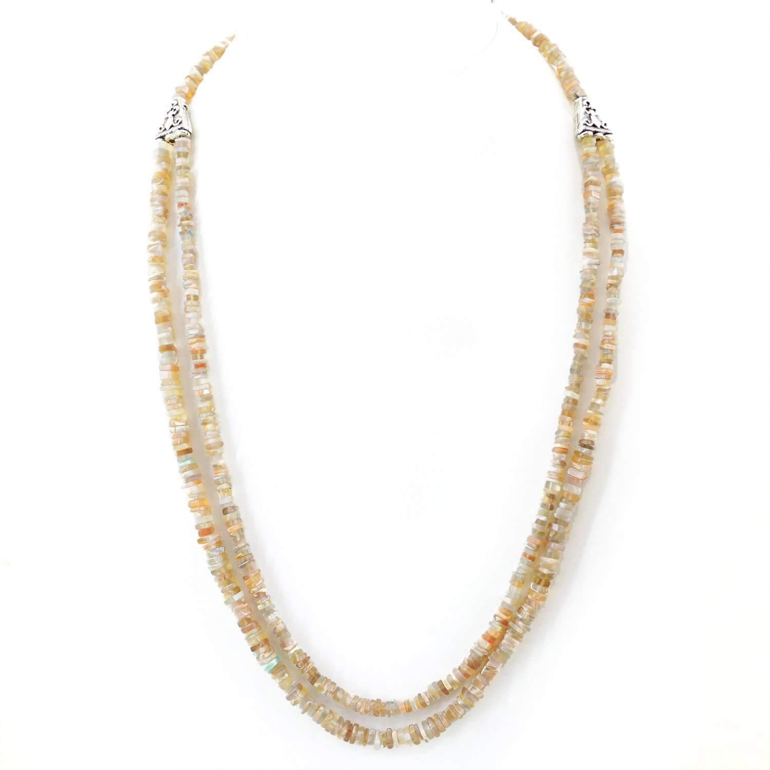 gemsmore:Natural Moonstone Necklace 2 Strand Genuine Beads - On Sale