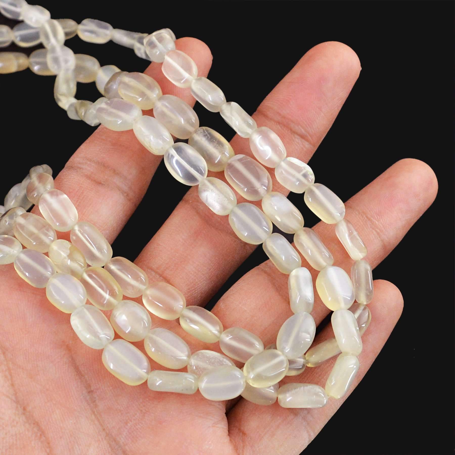 gemsmore:Natural Moonstone Necklace 3 Strand Untreated Oval Shape Beads