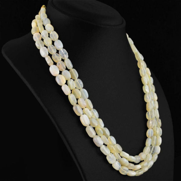 gemsmore:Natural Moonstone Necklace Untreated 3 Strand Oval Shape Beads