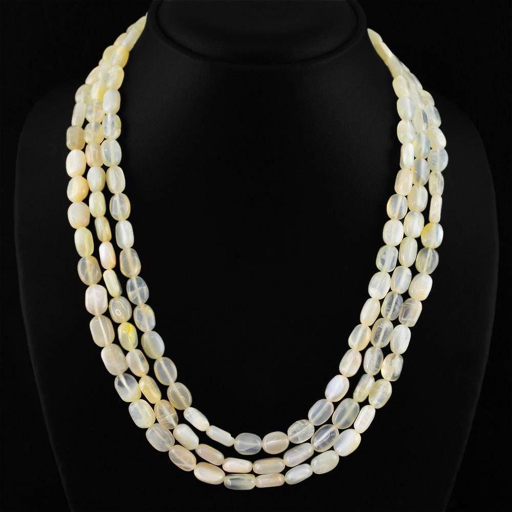 gemsmore:Natural Moonstone Necklace Untreated 3 Strand Oval Shape Beads