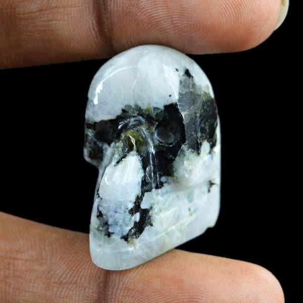 gemsmore:Natural Moonstone Single Gem Hand Carved Skull Gemstone