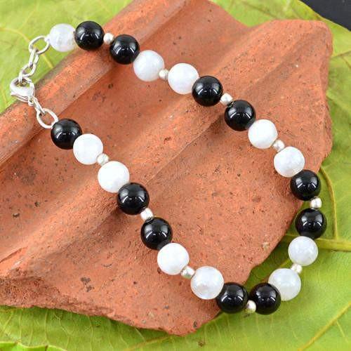 gemsmore:Natural Moonstone & Spinel Round Beads Bracelet