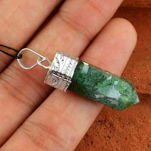 gemsmore:Natural Moss Agate Healing Point Pendant