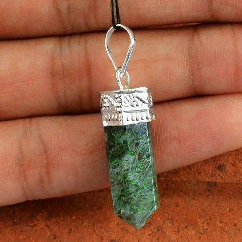 gemsmore:Natural Moss Agate Healing Point Pendant