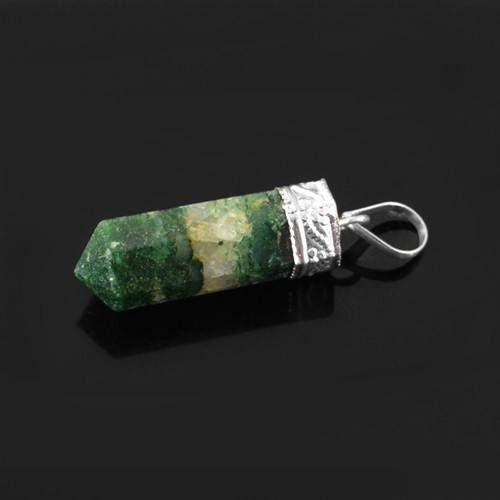 gemsmore:Natural Moss Agate Healing Point Pendant