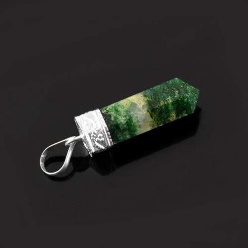 gemsmore:Natural Moss Agate Healing Point Pendant