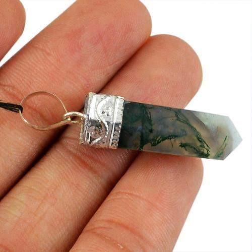 gemsmore:Natural Moss Agate Healing Point Pendant