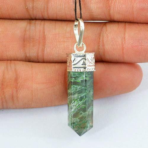 gemsmore:Natural Moss Agate Healing Point Pendant