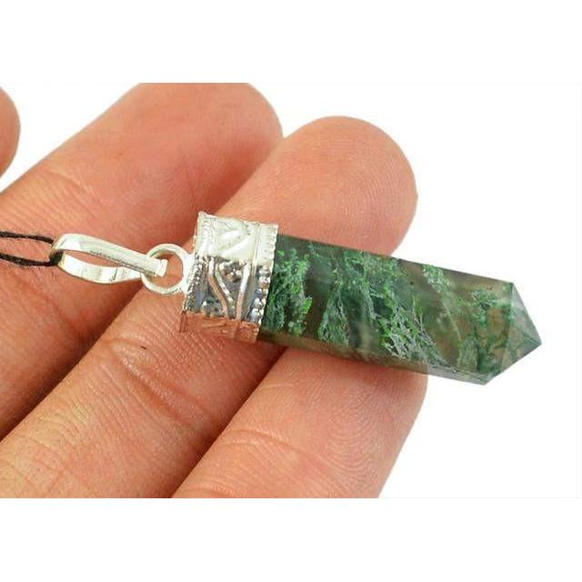 gemsmore:Natural Moss Agate Healing Point Pendant