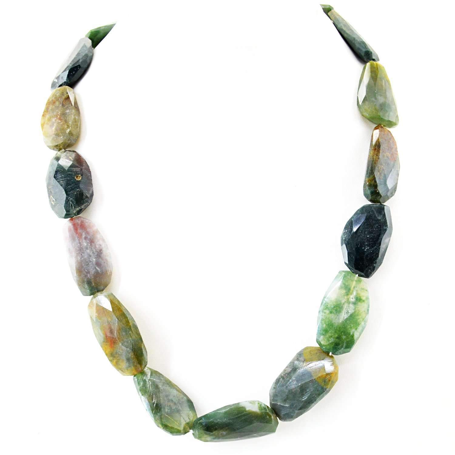 gemsmore:Natural Moss Agate Necklace Untreated Faceted Beads