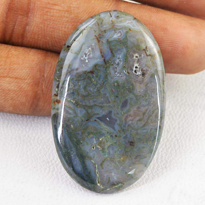 gemsmore:Natural Moss Agate Oval Shape Genuine Gemstone