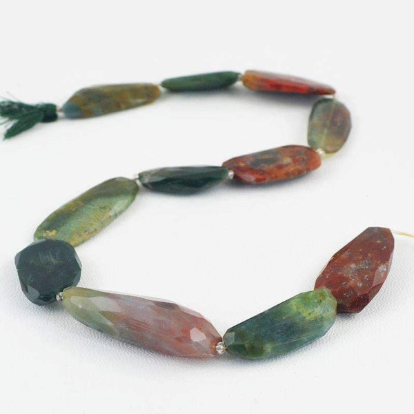 gemsmore:Natural Moss Agate Strand Faceted Drilled Beads