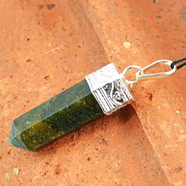 gemsmore:Natural Moss Agate Untreated Healing Point Pendant