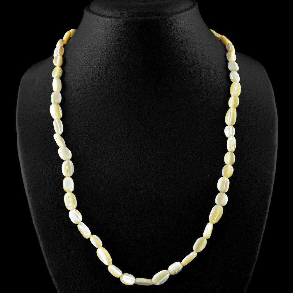 gemsmore:Natural Mother Pearl Necklace - 20 Inches Long Oval Shape Beads