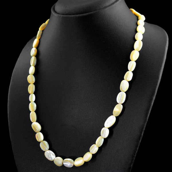 gemsmore:Natural Mother Pearl Necklace Single Strand Oval Beads