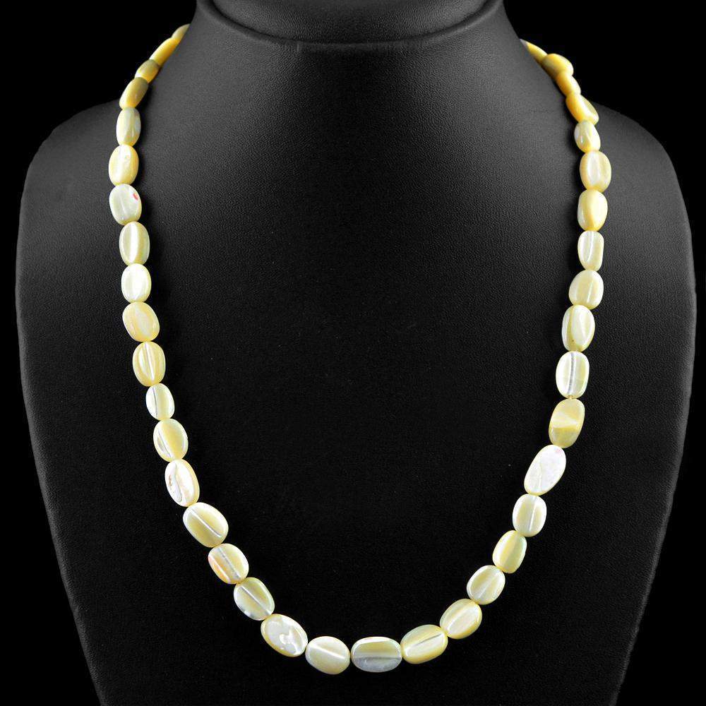 gemsmore:Natural Mother Pearl Necklace Single Strand Oval Beads