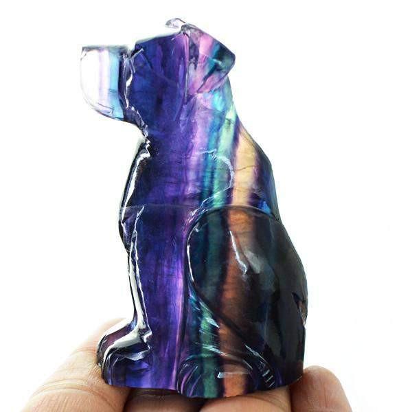 gemsmore:Natural Multi Color Fluorite Carved Dog Gemstone