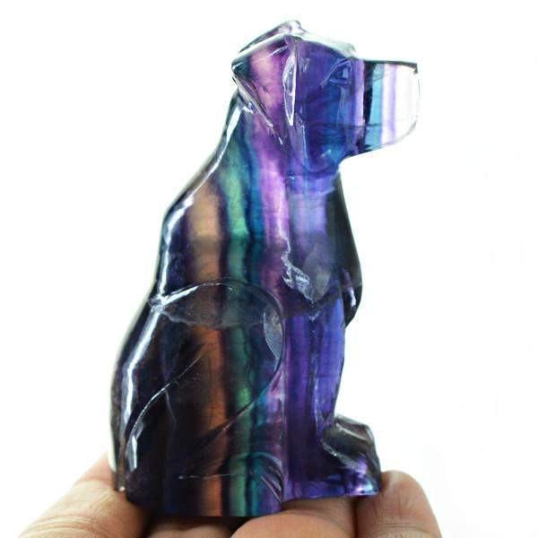 gemsmore:Natural Multi Color Fluorite Carved Dog Gemstone