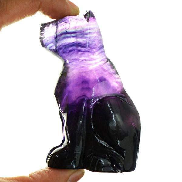 gemsmore:Natural Multi Color Fluorite Hand Carved Dog Gemstone