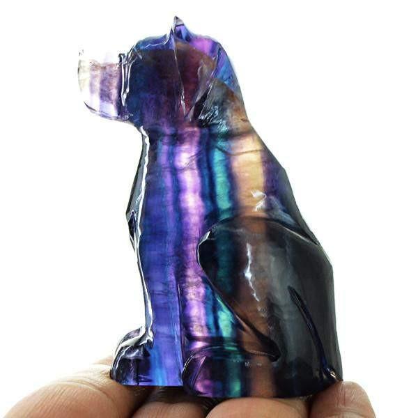 gemsmore:Natural Multi Color Fluorite Untreated Carved Dog Gemstone