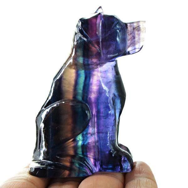 gemsmore:Natural Multi Color Fluorite Untreated Carved Dog Gemstone