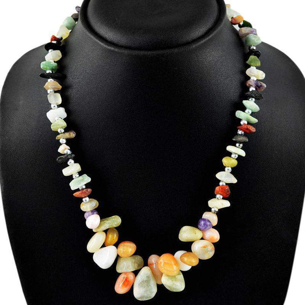 gemsmore:Natural Multicolor Agate Necklace Single Strand Untreated Beads
