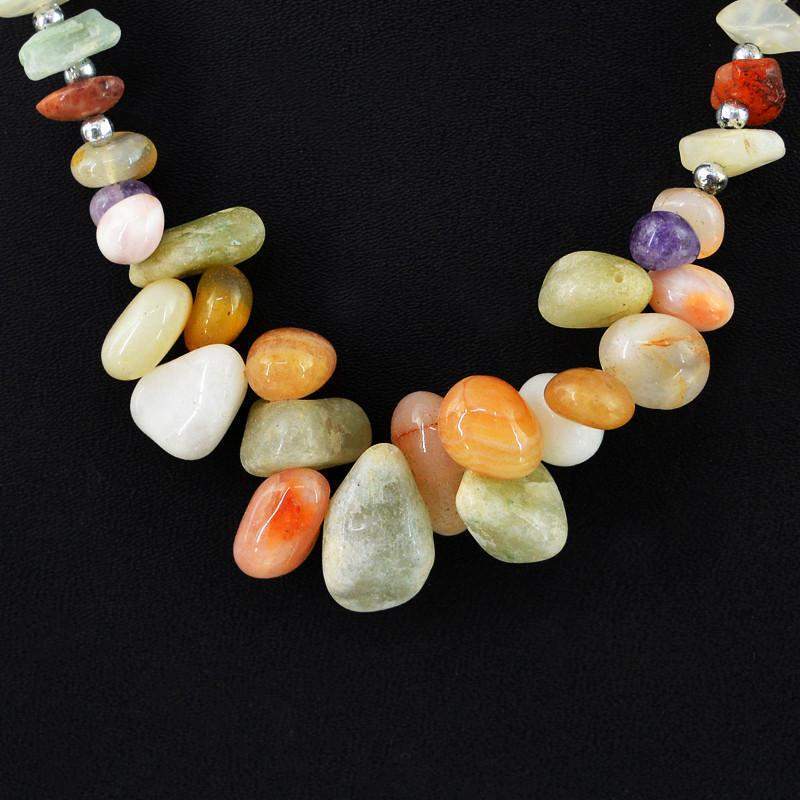 gemsmore:Natural Multicolor Agate Necklace Single Strand Untreated Beads