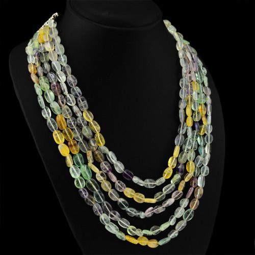 gemsmore:Natural Multicolor Flourite Attractive Beads Necklace