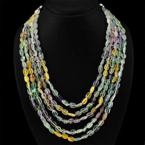 gemsmore:Natural Multicolor Flourite Attractive Beads Necklace