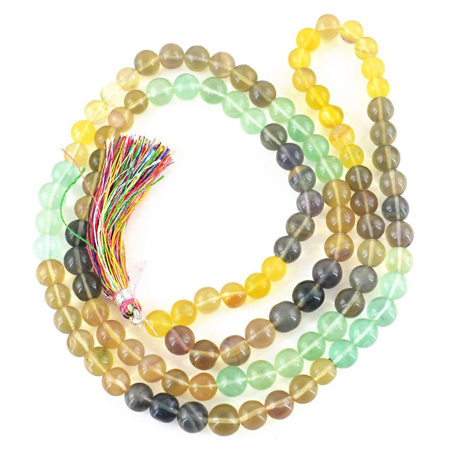 gemsmore:Natural Multicolor Fluorite 108 Round Beads Necklace Prayer Mala