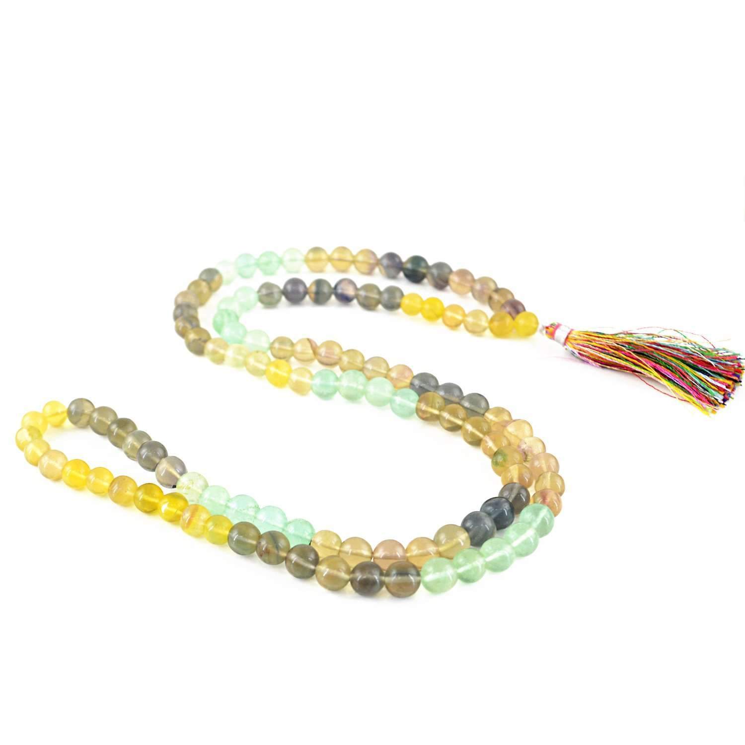 gemsmore:Natural Multicolor Fluorite 108 Round Beads Necklace Prayer Mala