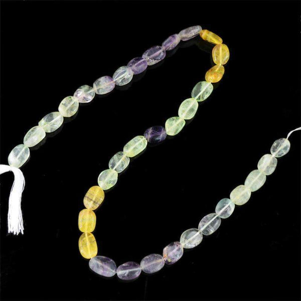 gemsmore:Natural Multicolor Fluorite Beads Strand Oval Shape Drilled