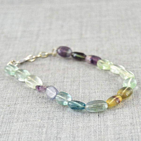 gemsmore:Natural Multicolor Fluorite Bracelet Oval Shape Untreated Beads