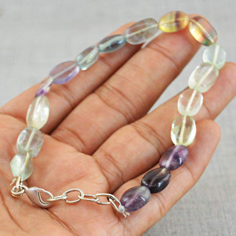 gemsmore:Natural Multicolor Fluorite Bracelet Oval Shape Untreated Beads