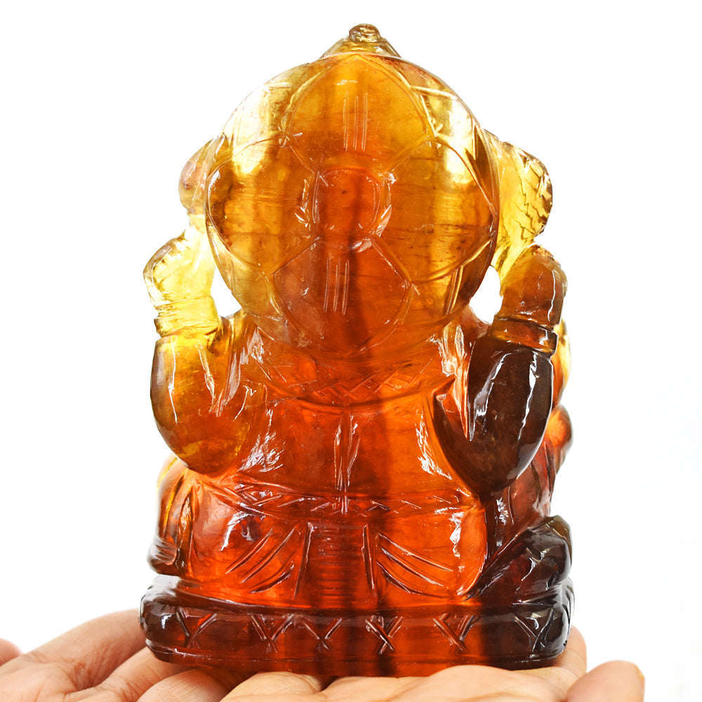 gemsmore:Natural  Multicolor Fluorite Crystal  Hand Carved Lord Ganesha