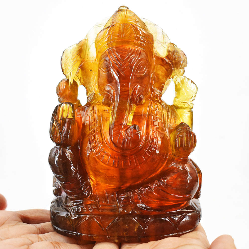 gemsmore:Natural  Multicolor Fluorite Crystal  Hand Carved Lord Ganesha