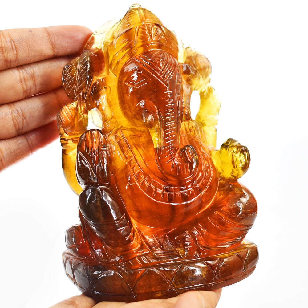 gemsmore:Natural  Multicolor Fluorite Crystal  Hand Carved Lord Ganesha