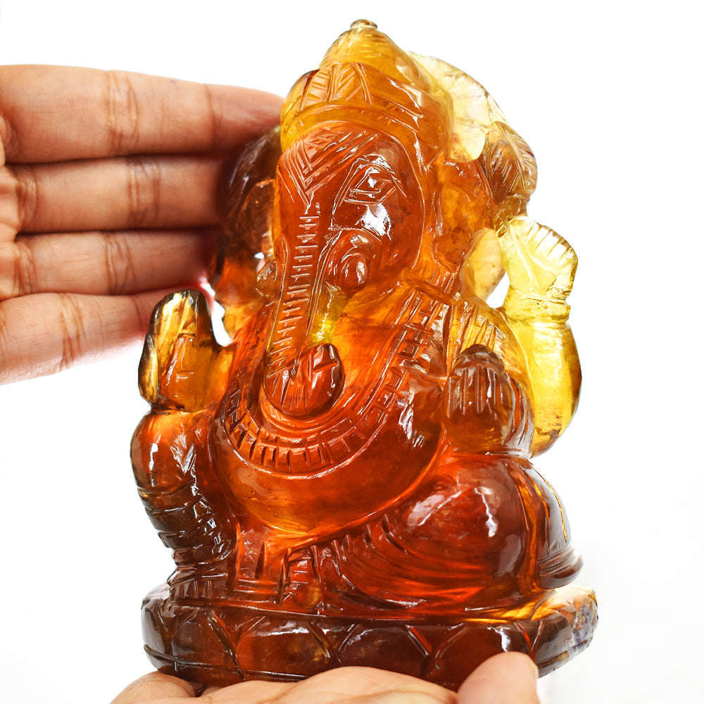 gemsmore:Natural  Multicolor Fluorite Crystal  Hand Carved Lord Ganesha